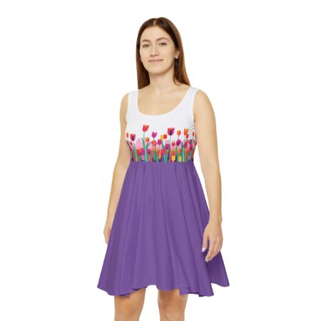 Floral Women's Skater Dress - Vibrant Spring Style for Everyday Wear (Purple)