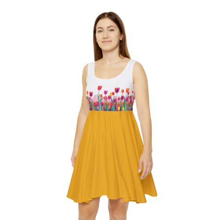 Floral Women's Skater Dress - Vibrant Spring Style for Everyday Wear (Yellow)