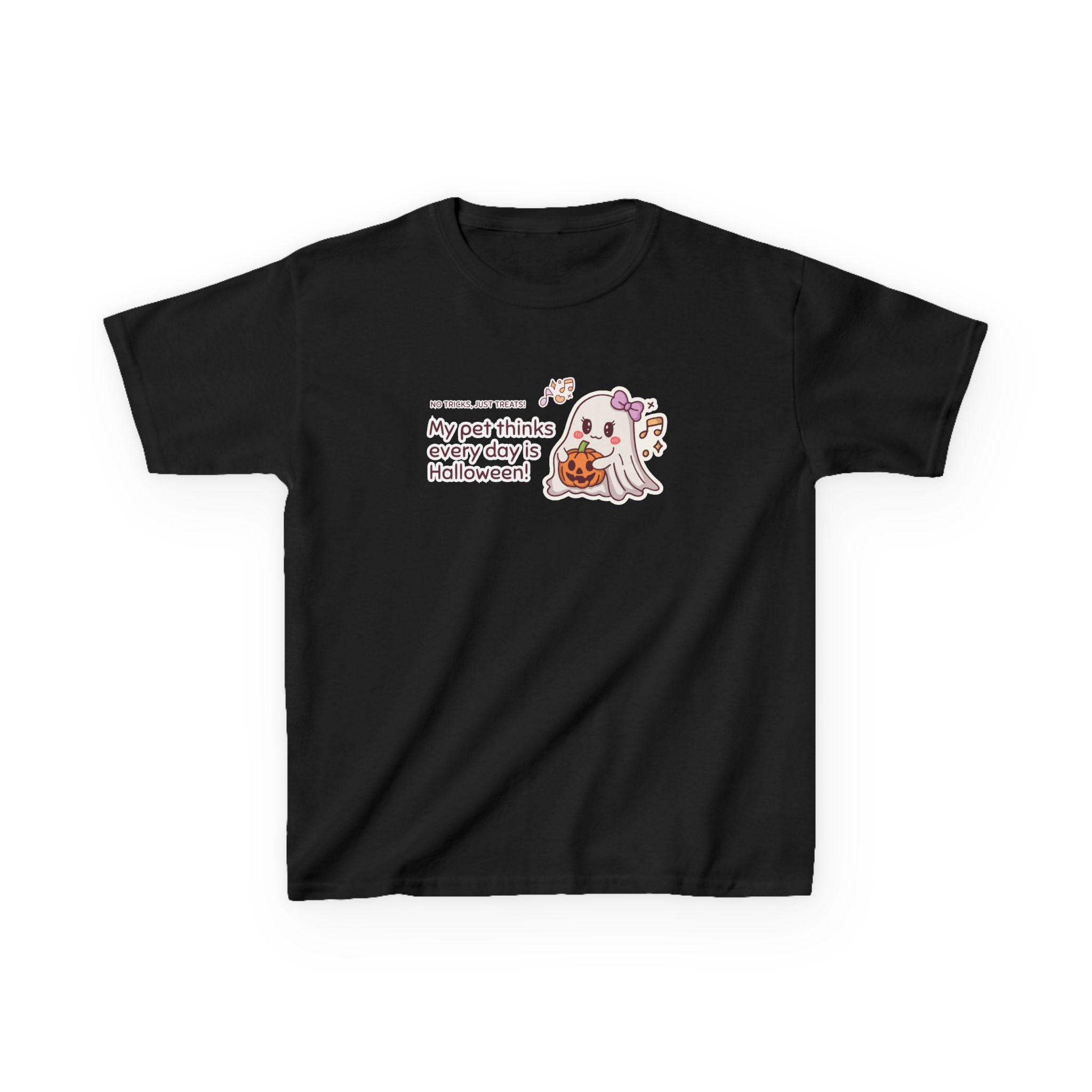 Kids Girls Halloween Ghost T‑Shirt — "My Pet Thinks Every Day is Halloween" Cute Costume Tee
